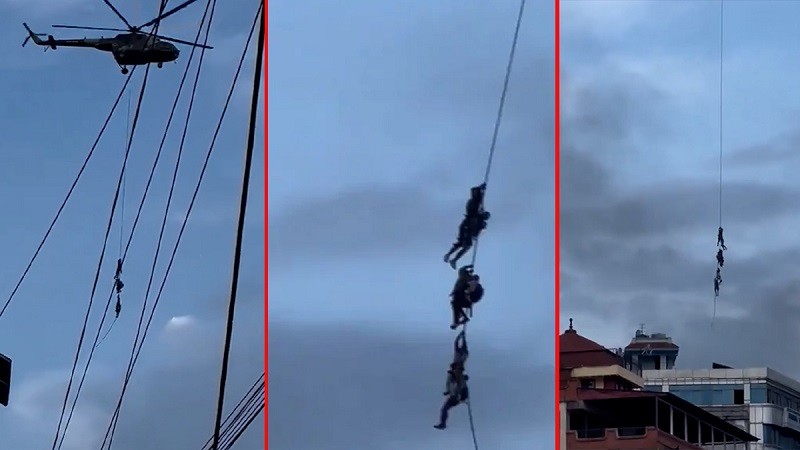হেলিকপ্টারের দড়িতে ঝুলে পালালেন নেপালের মন্ত্রীরা